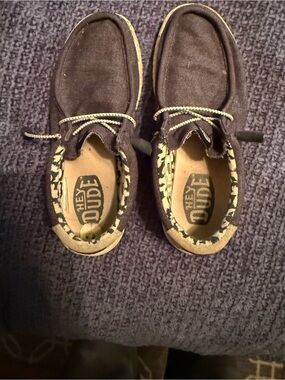 Hey Dude Mens Navy Canvas Slip-On Sneakers with Tan Trim